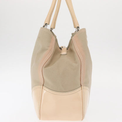 Prada PRADA Tote Bag Canvas Leather Beige Silver Authentic 160268