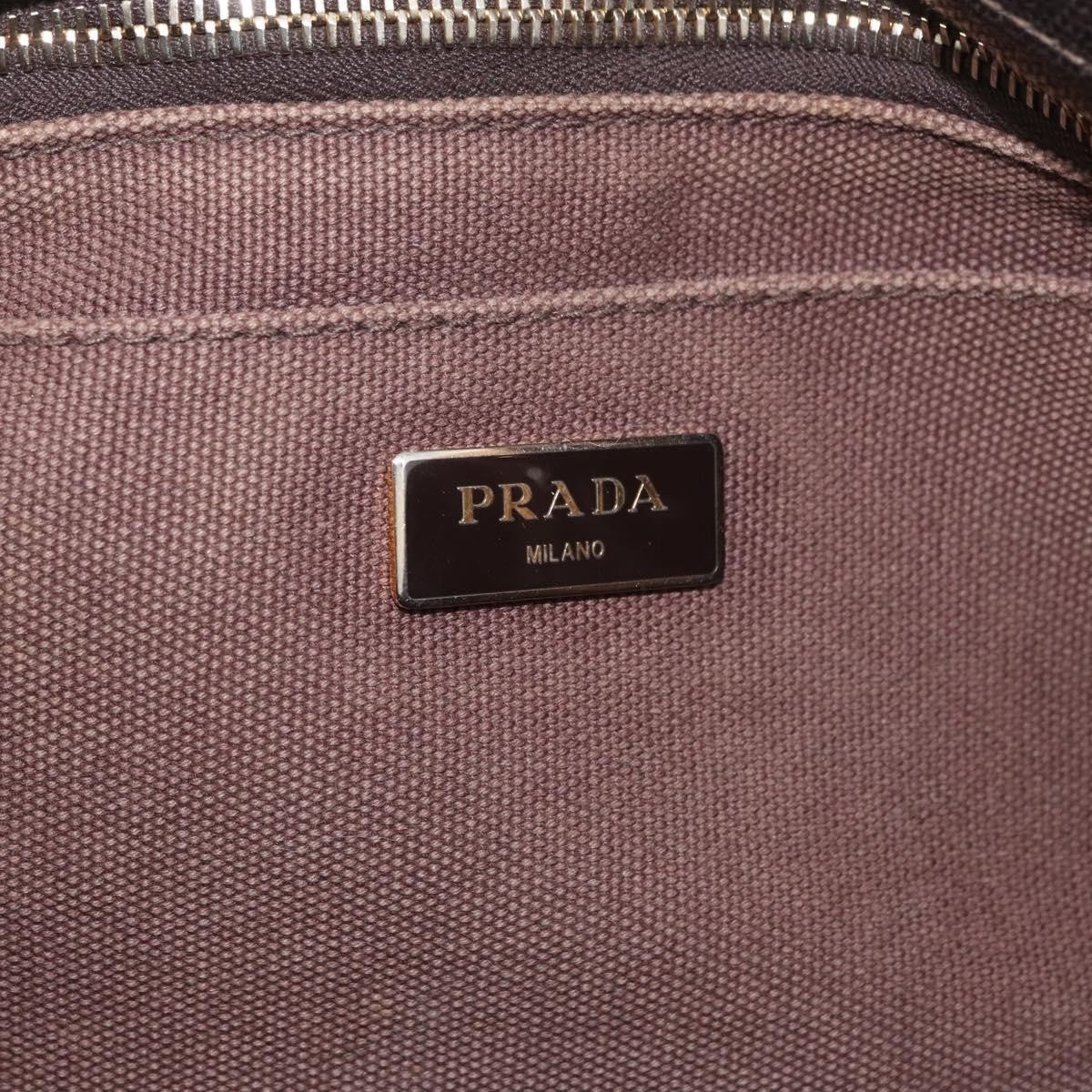 Prada PRADA Canapa MM Hand Bag Canvas Brown Gold Authentic 176198