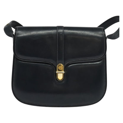 Gucci GUCCI Shoulder Bag Leather Navy Gold Authentic ep8402