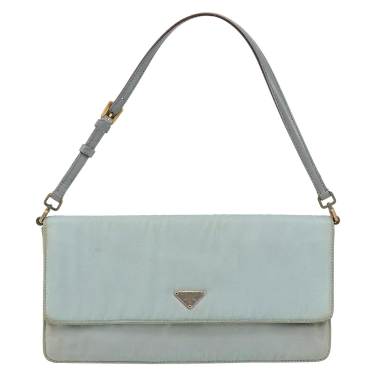 Prada PRADA Shoulder Bag Nylon Light Blue Gold Authentic 143505