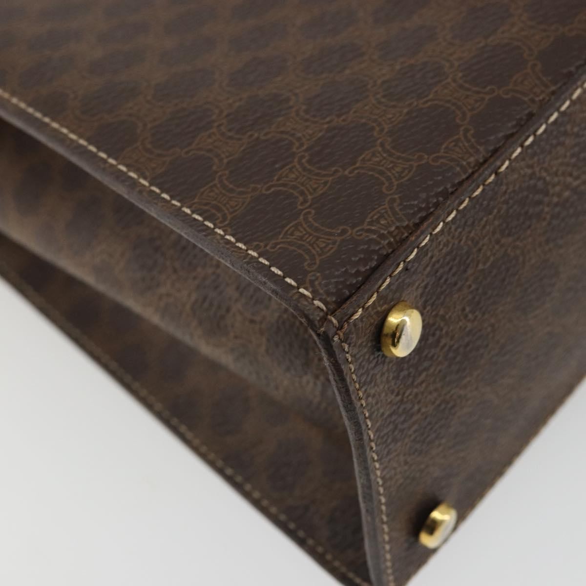 Celine CELINE Macadam Canvas Hand Bag PVC Leather Brown Gold Authentic YKZ1290