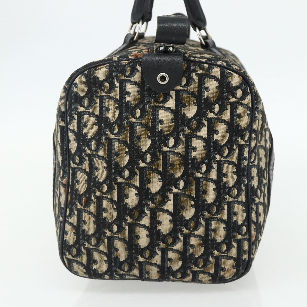 Dior Christian Dior Trotter Canvas Boston Bag Navy Silver Authentic 175415