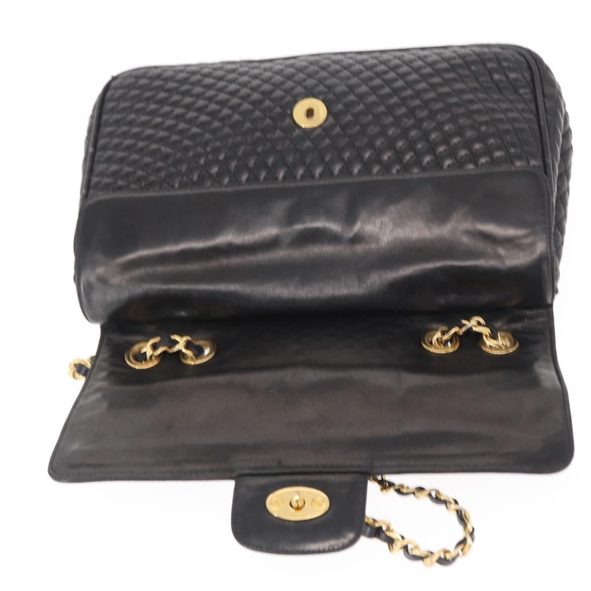 BALLY BALLY Chain Shoulder Bag Leather Black Gold Authentic 157788