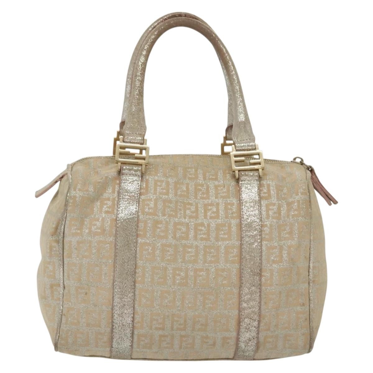 Fendi FENDI Zucchino Canvas Hand Bag Silver Gold Authentic 139411