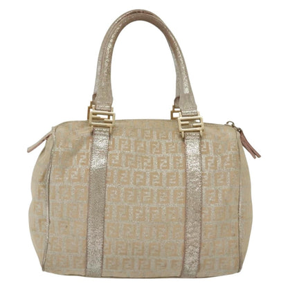 Fendi FENDI Zucchino Canvas Hand Bag Silver Gold Authentic 139411