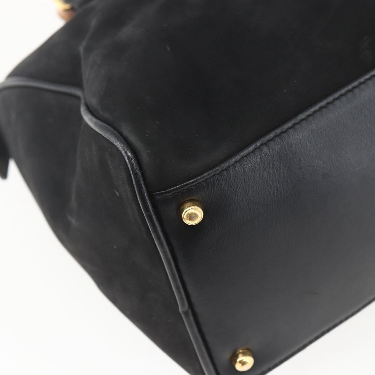Gucci GUCCI Bamboo Hand Bag Suede 2way Black Gold 000 3444 0294 Authentic 161026