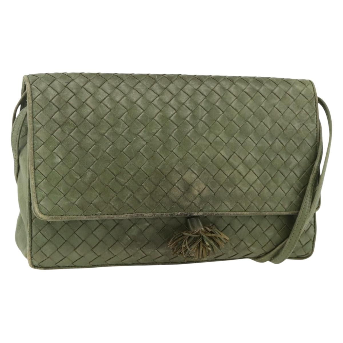 BOTTEGAVENETA BOTTEGAVENETA BOTTEGA VENETA INTRECCIATO Shoulder Bag Leather Khaki Gold Authentic BSZ346