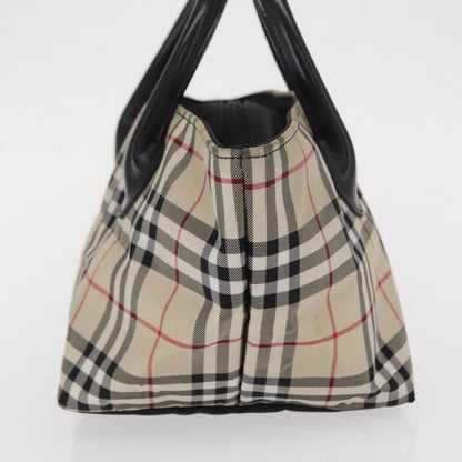 Burberry BURBERRY Nova Check Blue Label Hand Bag Nylon Beige Silver Authentic 169408