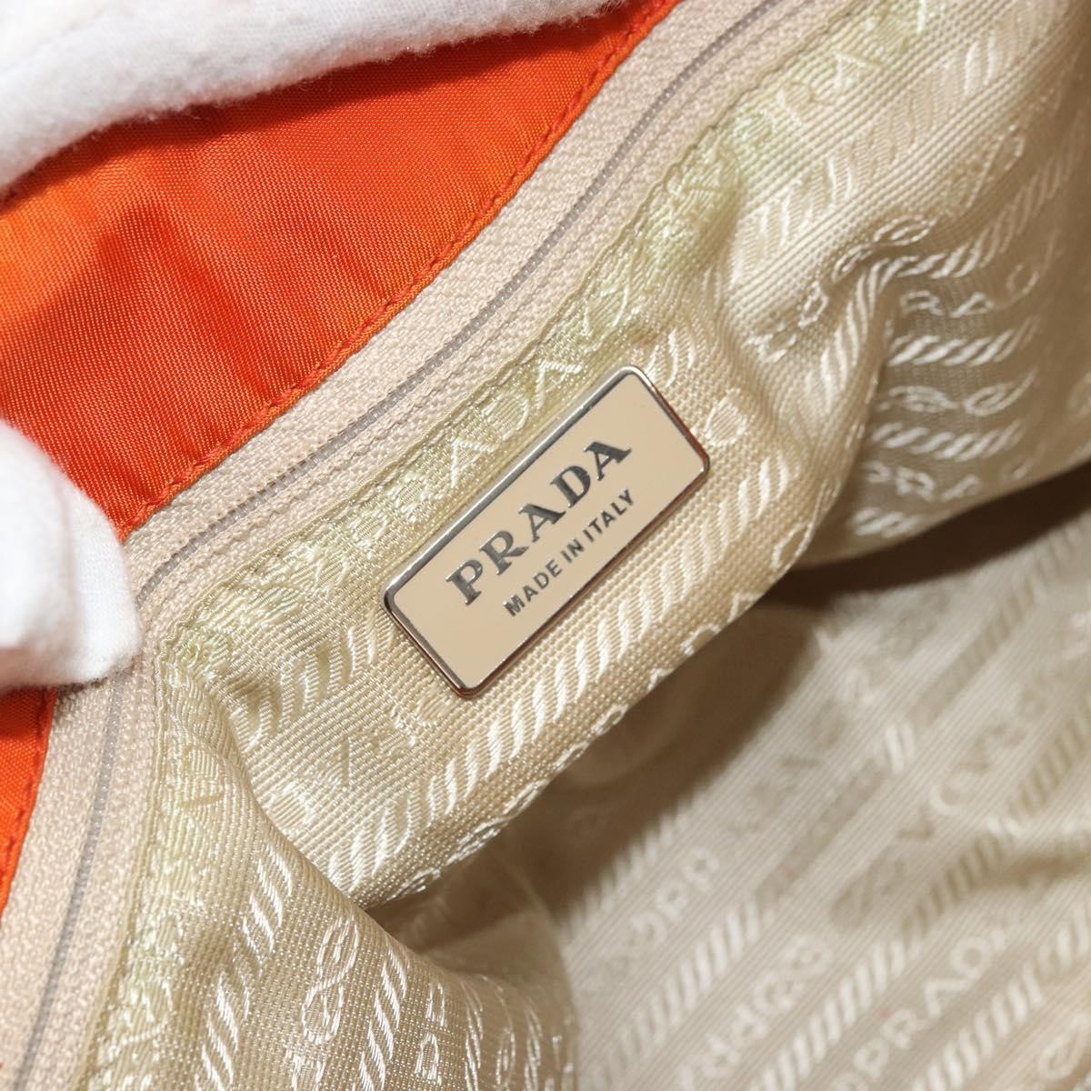 Prada PRADA Tote Bag Nylon Orange Silver Authentic 175378