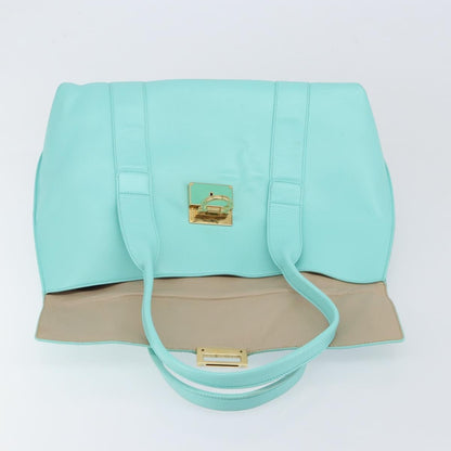 Salvatore Ferragamo Salvatore Ferragamo Gancini Hand Bag Leather Turquoise Blue Gold Authentic 150296