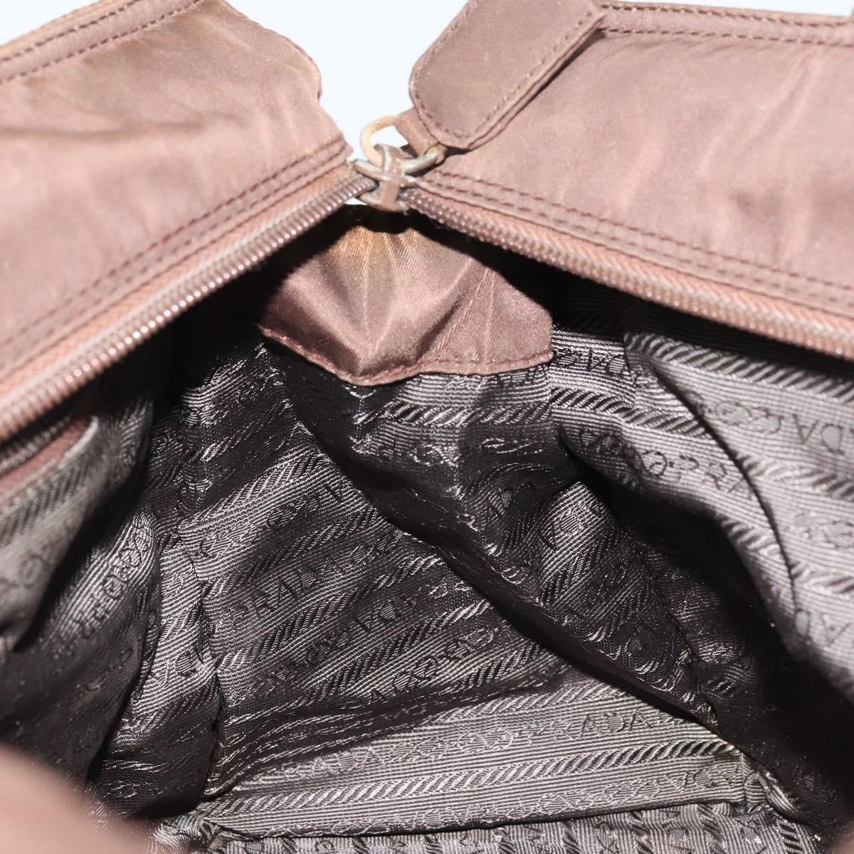Prada PRADA Chain Hand Bag Nylon Brown Gold Authentic YKZ136