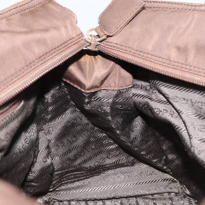 Prada PRADA Chain Hand Bag Nylon Brown Gold Authentic YKZ136