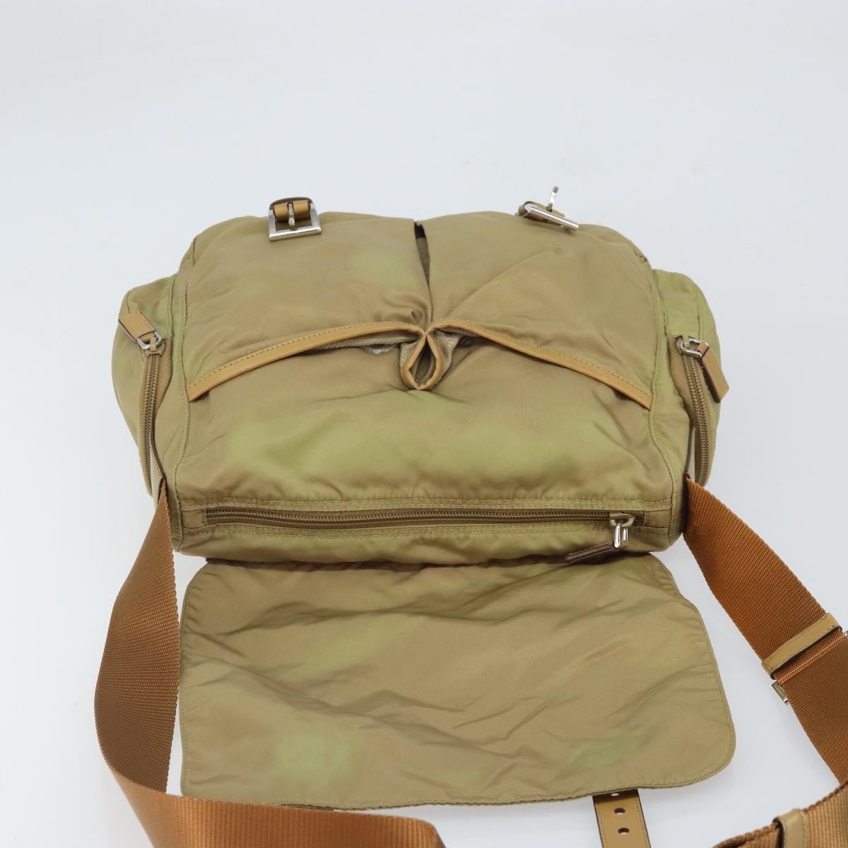 Prada PRADA Shoulder Bag Nylon Beige Silver Authentic 164243