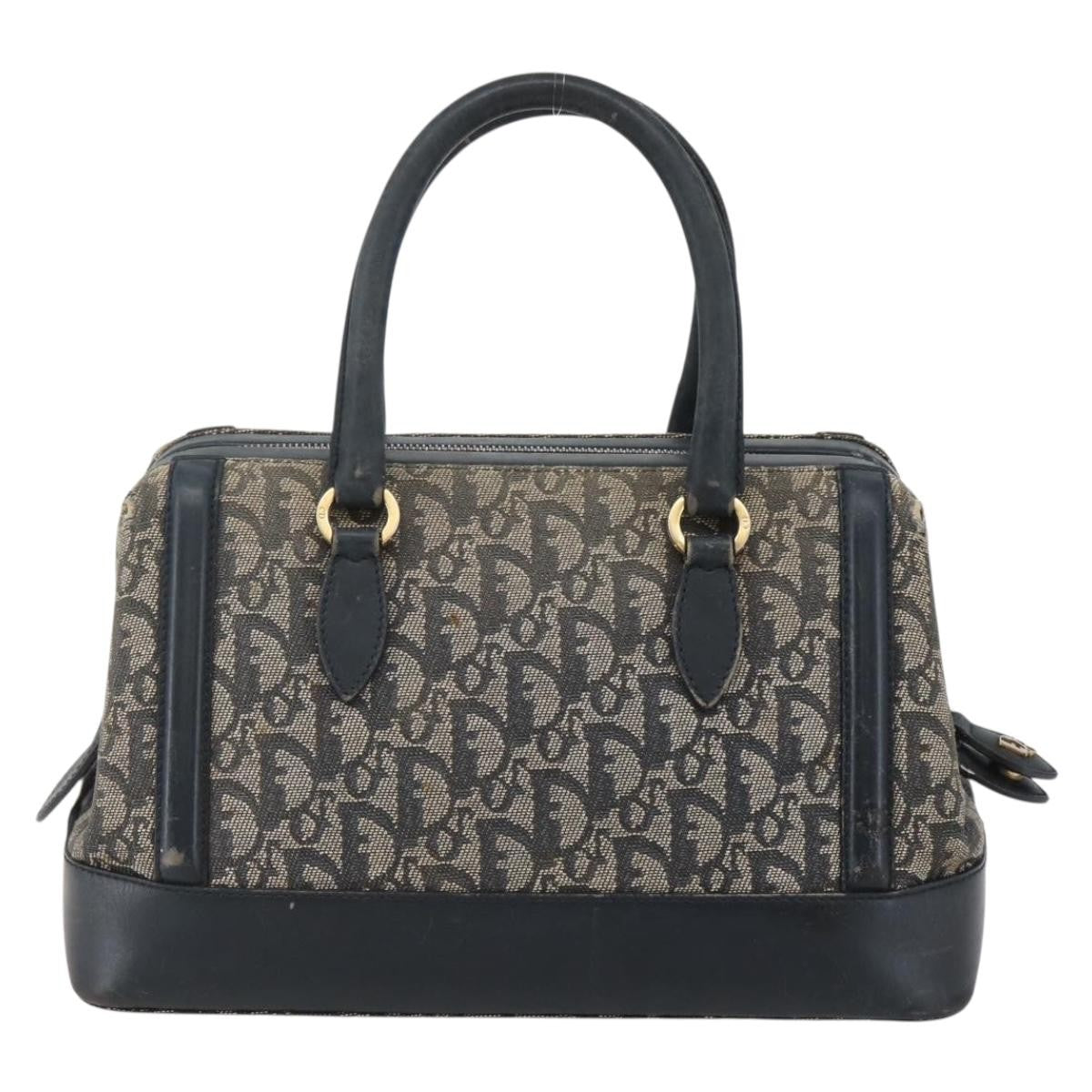 Dior Christian Dior Trotter Canvas Hand Bag Navy Gold Authentic gh760