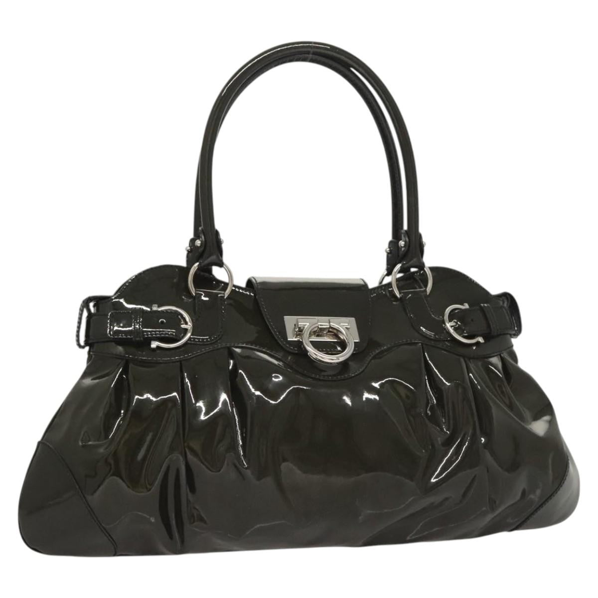 Salvatore Ferragamo Salvatore Ferragamo Gancini Hand Bag Enamel Green Silver Authentic 126114