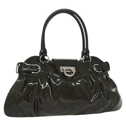 Salvatore Ferragamo Salvatore Ferragamo Gancini Hand Bag Enamel Green Silver Authentic 126114