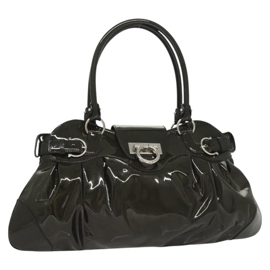 Salvatore Ferragamo Salvatore Ferragamo Gancini Hand Bag Enamel Green Silver Authentic 126114