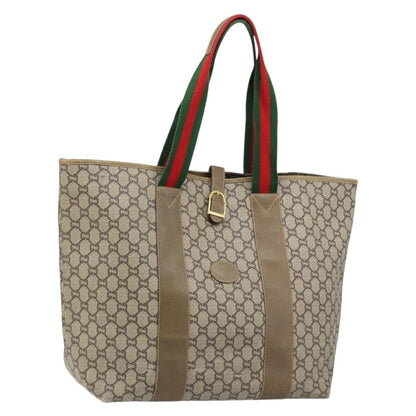 Gucci GUCCI GG Plus Supreme Web Sherry Line Tote Bag PVC Beige Gold Authentic ep13405