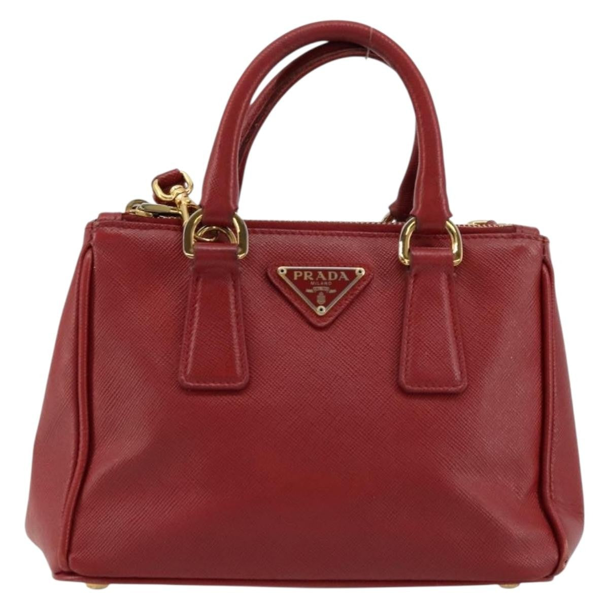 Prada PRADA Hand Bag Safiano leather 2way Red Gold Authentic 179933