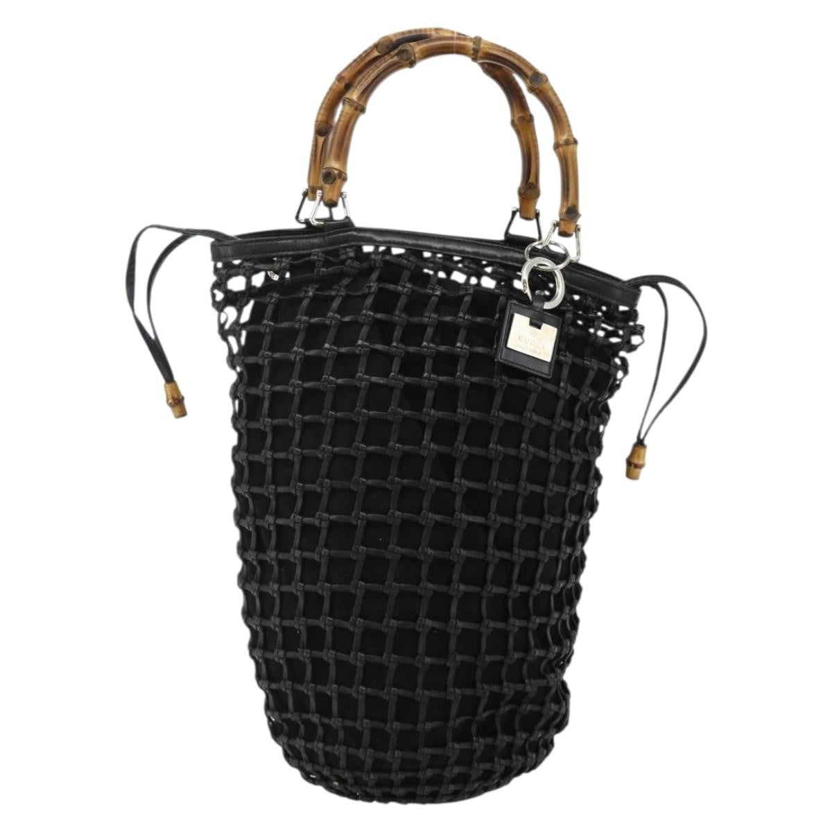 Gucci GUCCI Bamboo Hand Bag Leather Black Silver 000 1046 0542 Authentic 177859