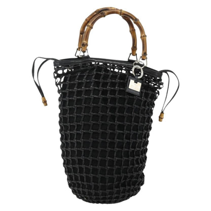 Gucci GUCCI Bamboo Hand Bag Leather Black Silver 000 1046 0542 Authentic 177859