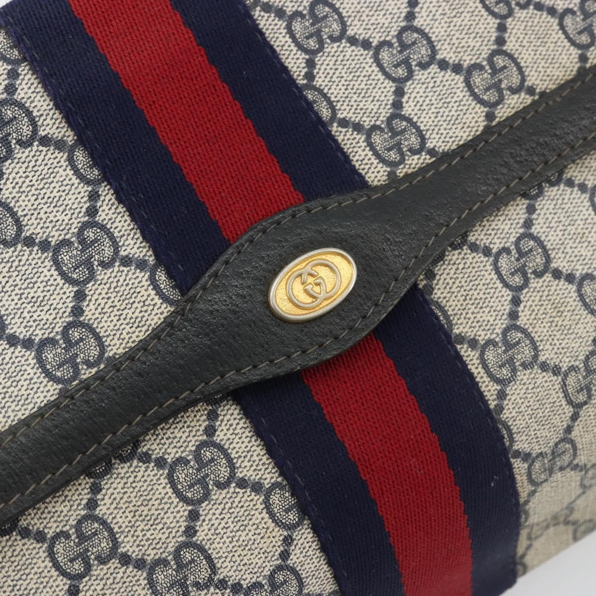Gucci GUCCI GG Supreme Sherry Line Clutch Bag PVC Navy Gold 41 014 3087 Authentic YKZ1523