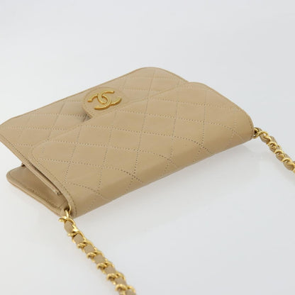 Chanel CHANEL Chain Shoulder Bag Lamb Skin Beige Gold CC Authentic mr2475V