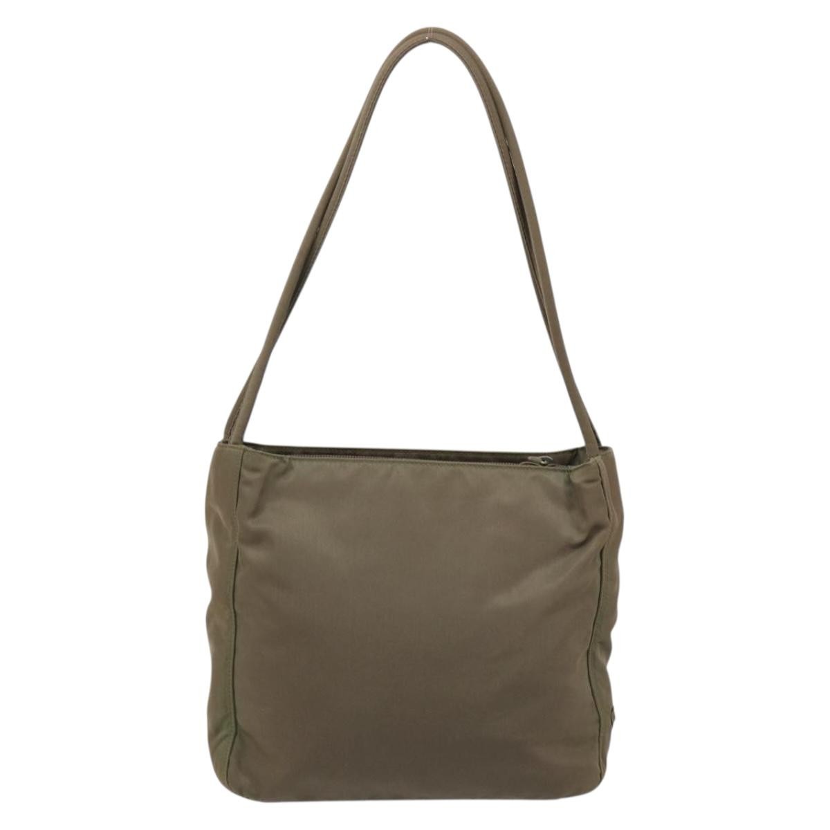 Prada PRADA Tote Bag Nylon Khaki Silver Authentic BA12923