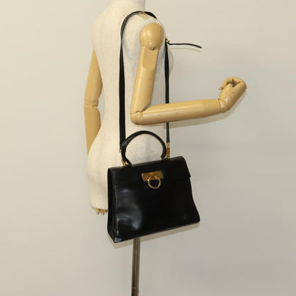 Salvatore Ferragamo Salvatore Ferragamo Gancini Hand Bag Leather 2way Black Gold Authentic BD1703