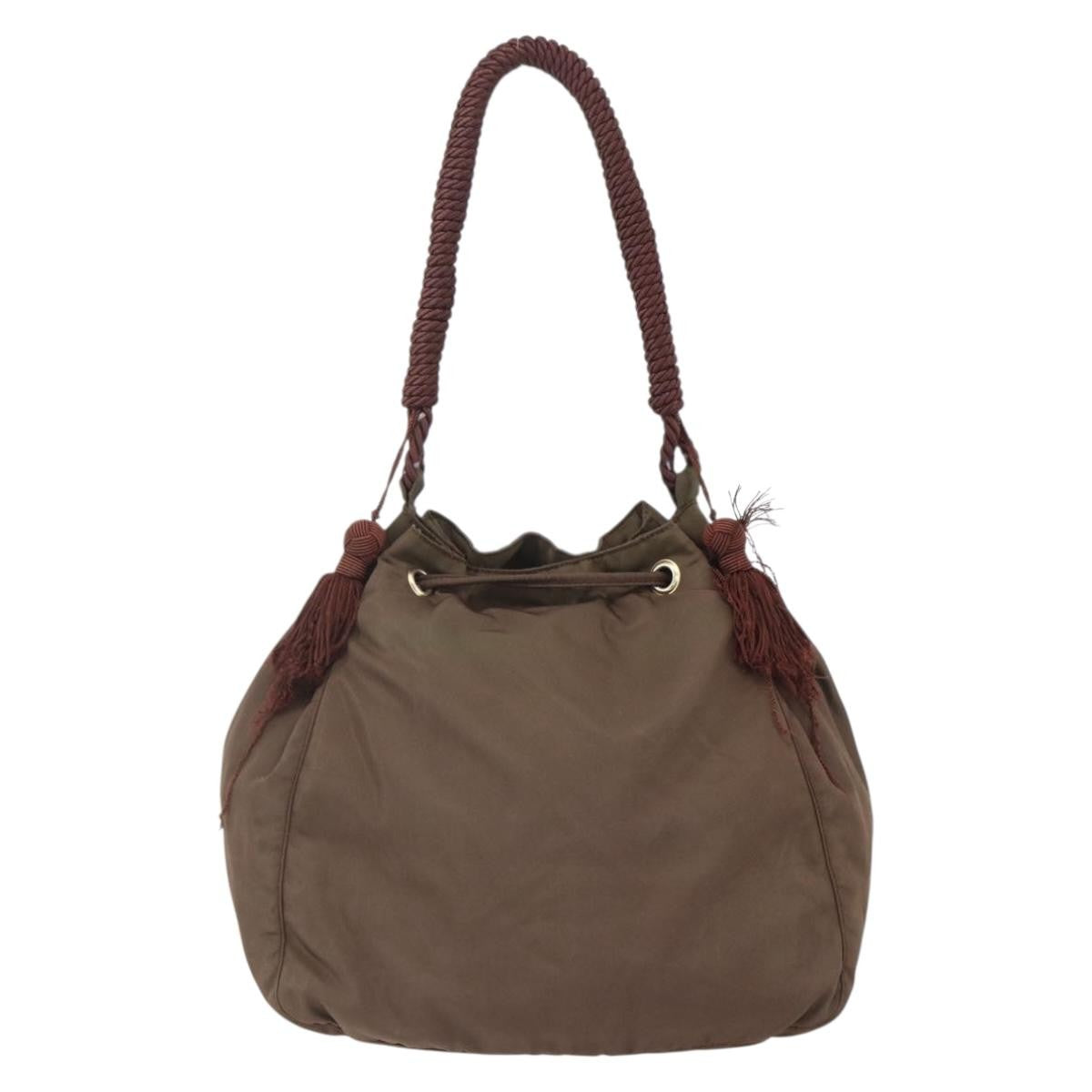 Prada PRADA Tassel Shoulder Bag Nylon Khaki Gold Authentic bs30567