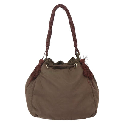 Prada PRADA Tassel Shoulder Bag Nylon Khaki Gold Authentic bs30567