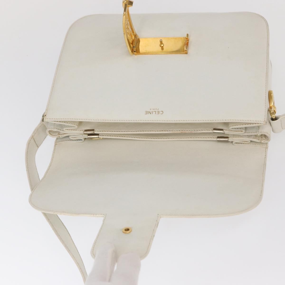 Celine CELINE Shoulder Bag Leather White Gold Authentic yk19773