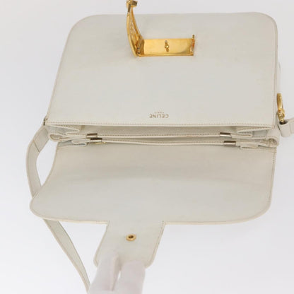 Celine CELINE Shoulder Bag Leather White Gold Authentic yk19773