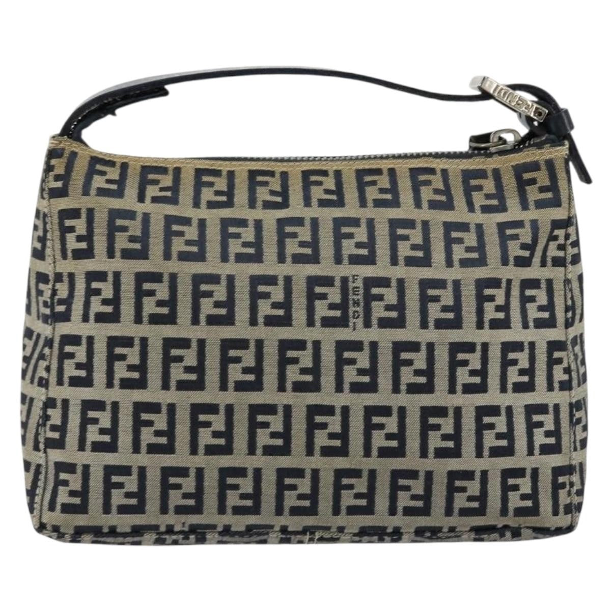 Fendi FENDI Zucchino Canvas Hand Pouch Bag Navy Silver Authentic 177481
