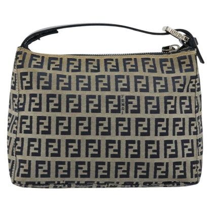 Fendi FENDI Zucchino Canvas Hand Pouch Bag Navy Silver Authentic 177481