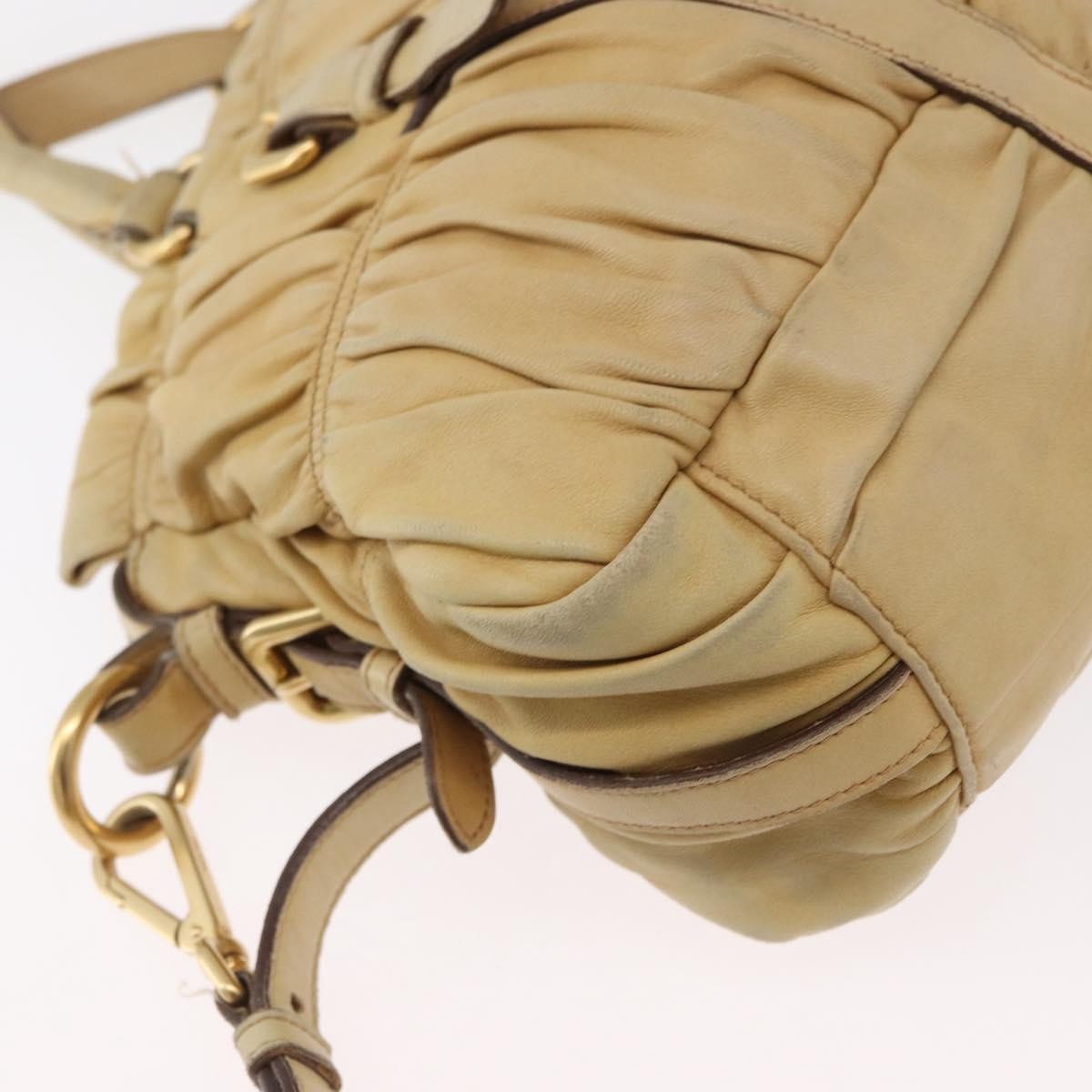 Prada PRADA Hand Bag Leather 2way Ivory Gold Authentic 173213