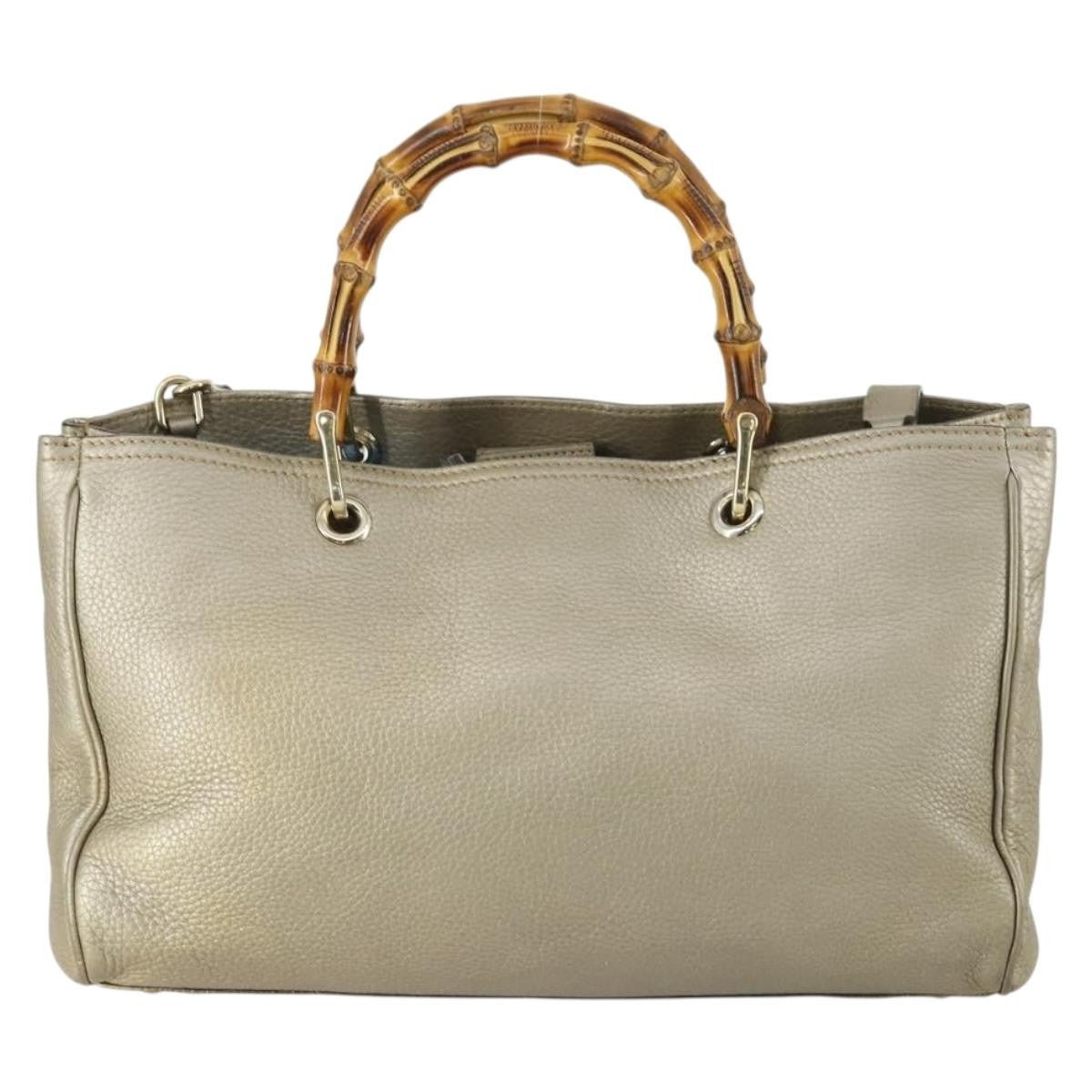 Gucci GUCCI Bamboo Hand Bag Leather 2way Beige Gold 323660 Authentic ka1163
