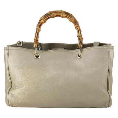 Gucci GUCCI Bamboo Hand Bag Leather 2way Beige Gold 323660 Authentic ka1163