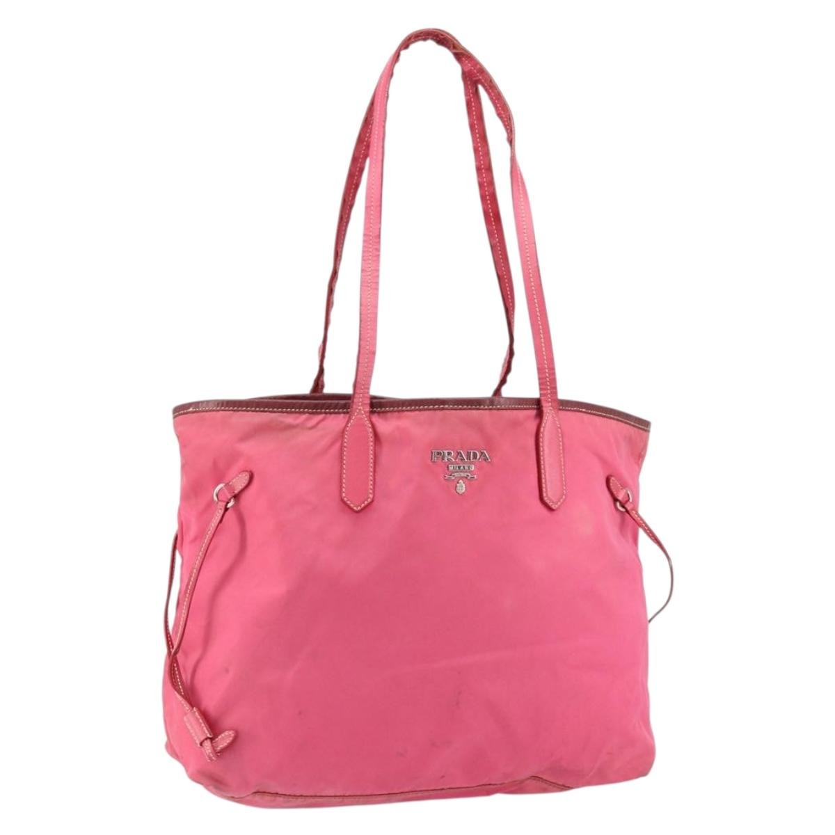 Prada PRADA Tote Bag Nylon Pink Silver Authentic 151499