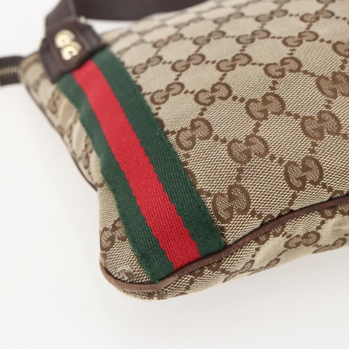 Gucci GUCCI GG Canvas Web Sherry Line Shoulder Bag Beige Gold 144388 Authentic hk3291