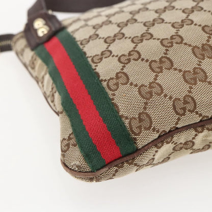 Gucci GUCCI GG Canvas Web Sherry Line Shoulder Bag Beige Gold 144388 Authentic hk3291