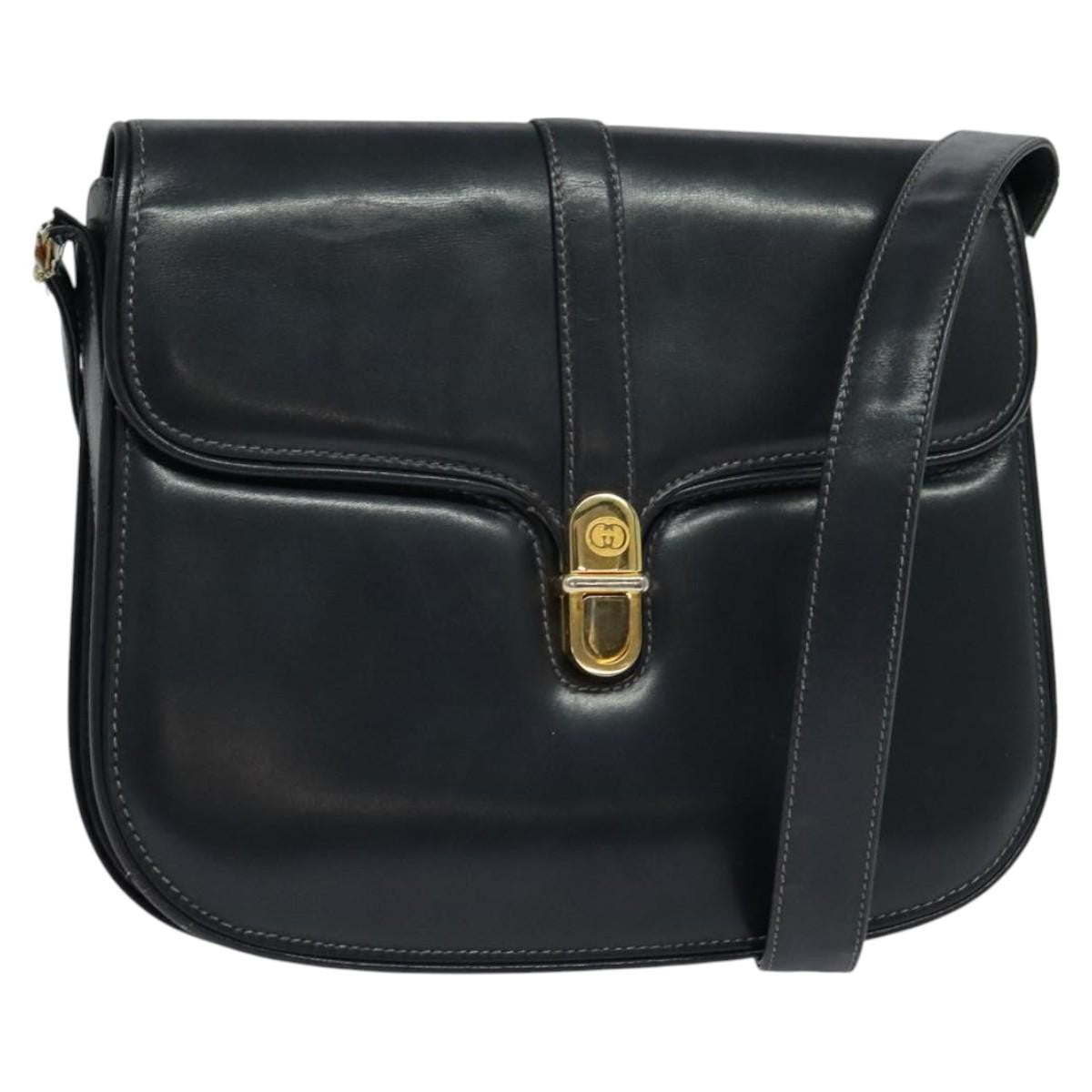 Gucci GUCCI Shoulder Bag Leather Navy Gold Authentic ep8402
