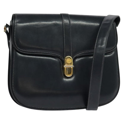 Gucci GUCCI Shoulder Bag Leather Navy Gold Authentic ep8402
