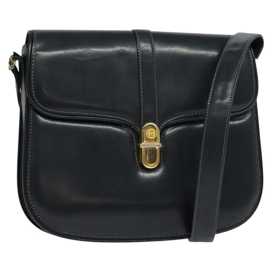 Gucci GUCCI Shoulder Bag Leather Navy Gold Authentic ep8402