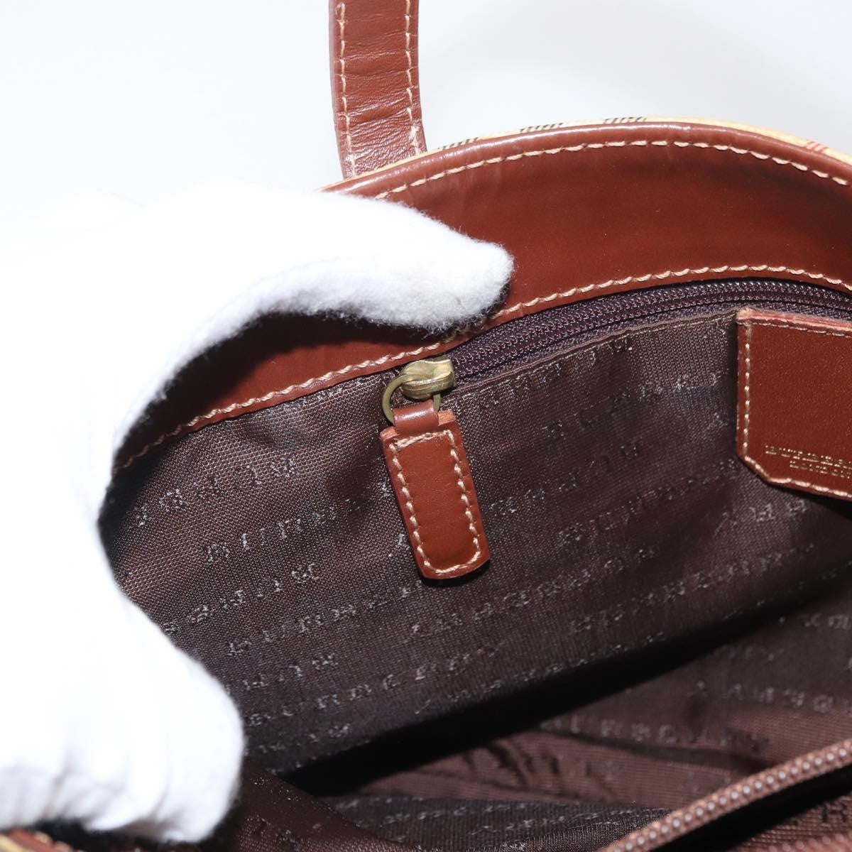 Burberry BURBERRY Nova Check Hand Bag PVC Beige Gold Authentic BA9597