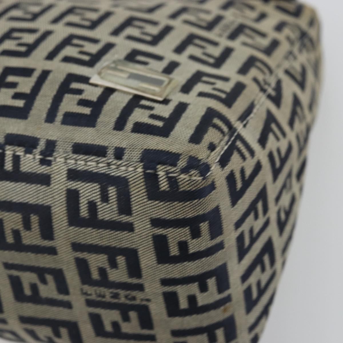 Fendi FENDI Zucchino Canvas Hand Pouch Bag Navy Silver Authentic 177481