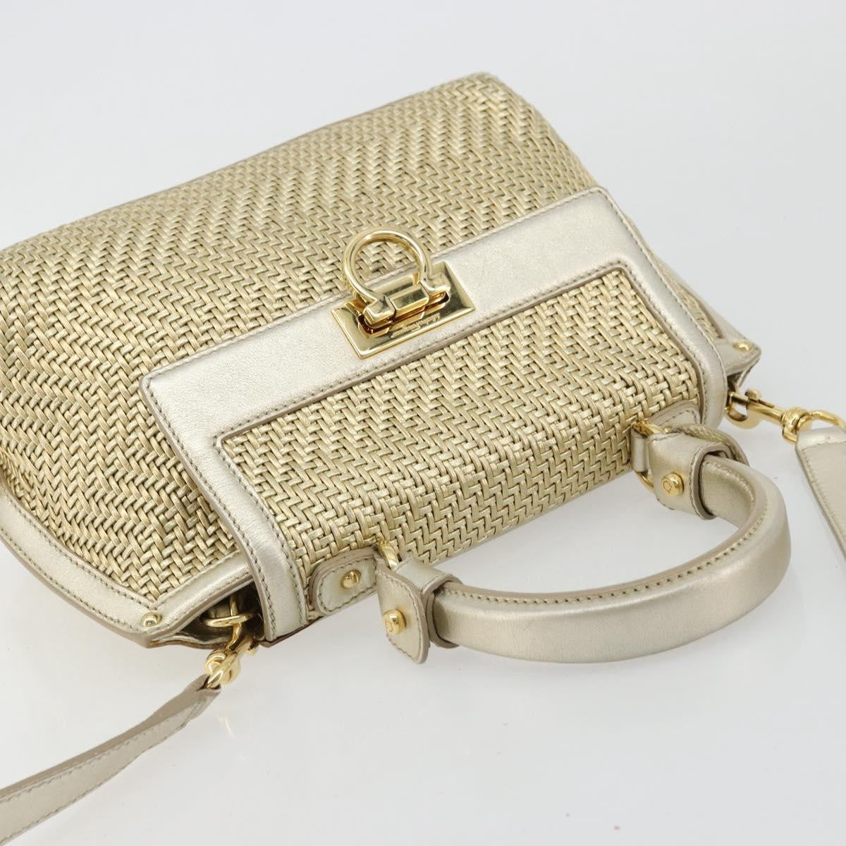 Salvatore Ferragamo Salvatore Ferragamo Sofia Gancini Hand Bag Leather 2way Gold Authentic 179912A