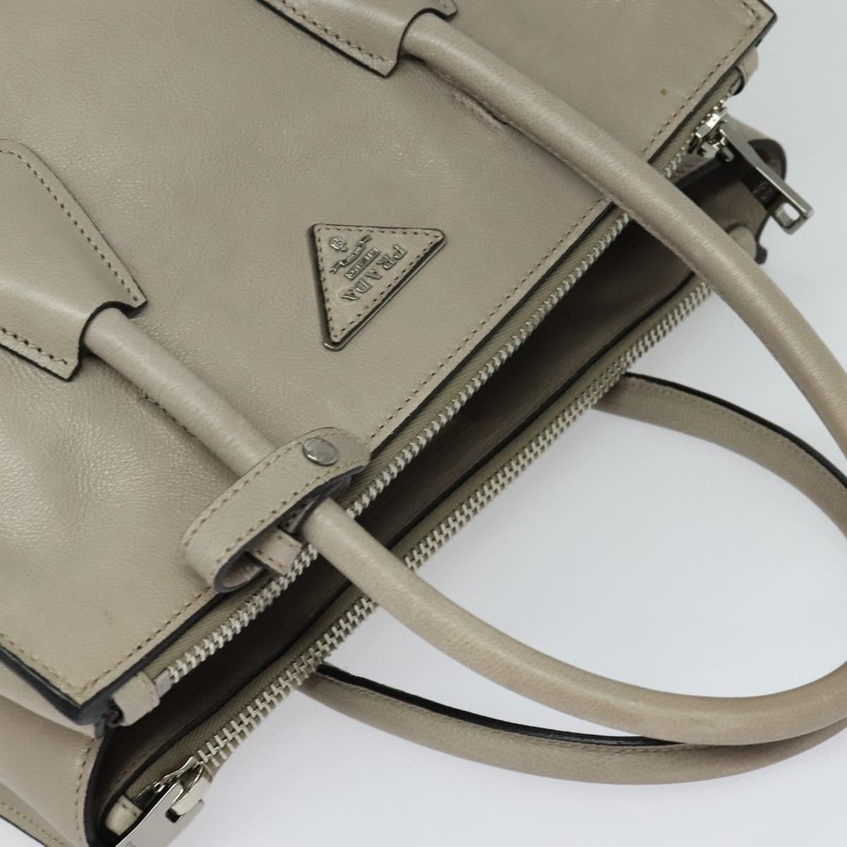 Prada PRADA Hand Bag Leather 2way Beige Silver Authentic am7940