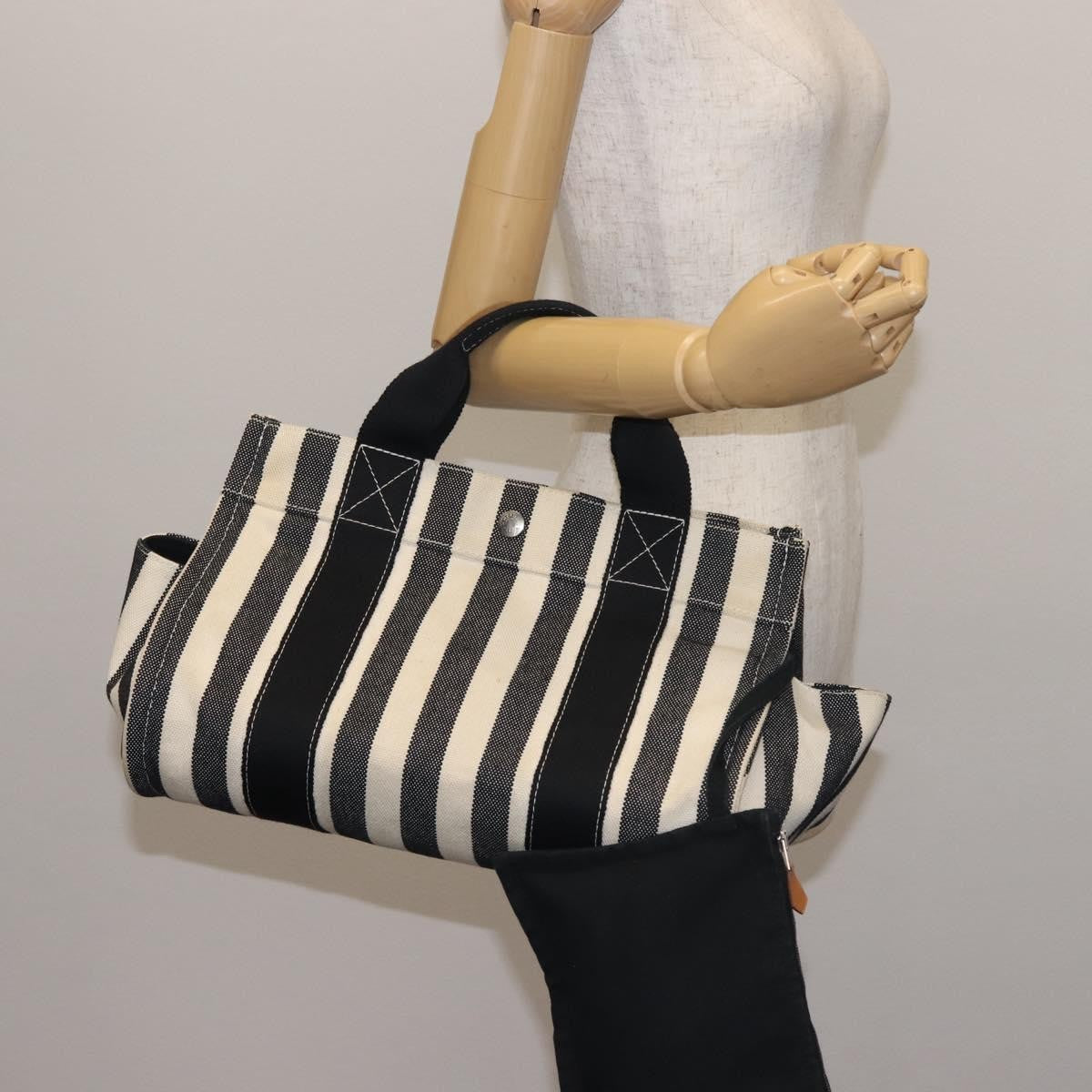 Hermès Hermès HERMES Cannes PM Hand Bag Canvas White Black Authentic hk3009