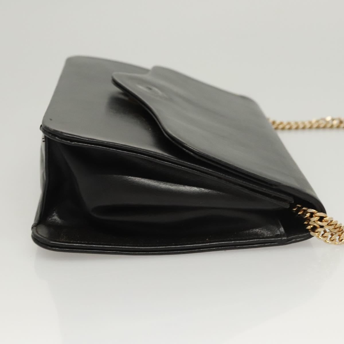 Dior Christian Dior Chain Shoulder Bag Leather Black Gold Authentic BA2045